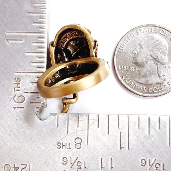 VTG Signed Heidi Daus Red Rose Crystal Gold Tone Elegant Cocktail Ring Romantic - Picture 10 of 13